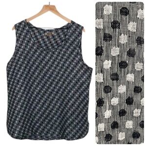 Flax Linen Sleeveless Top Tank Gray Black Polka Dot